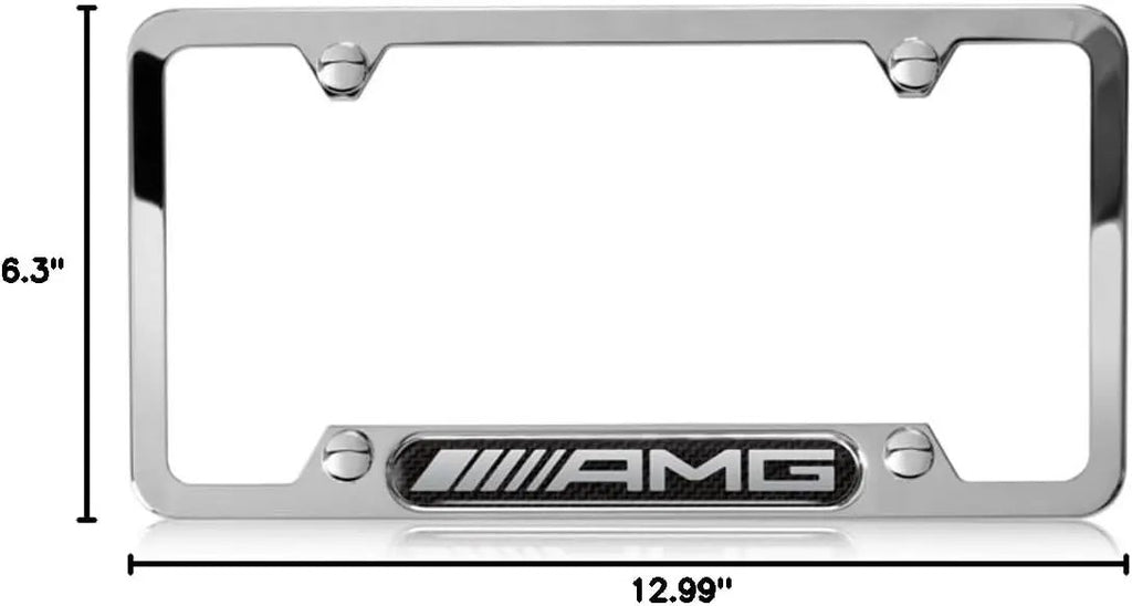 Genuine Mercedes Benz AMG Stainless Steel w/ Carbon Fiber License Plate Frame Fastpartz