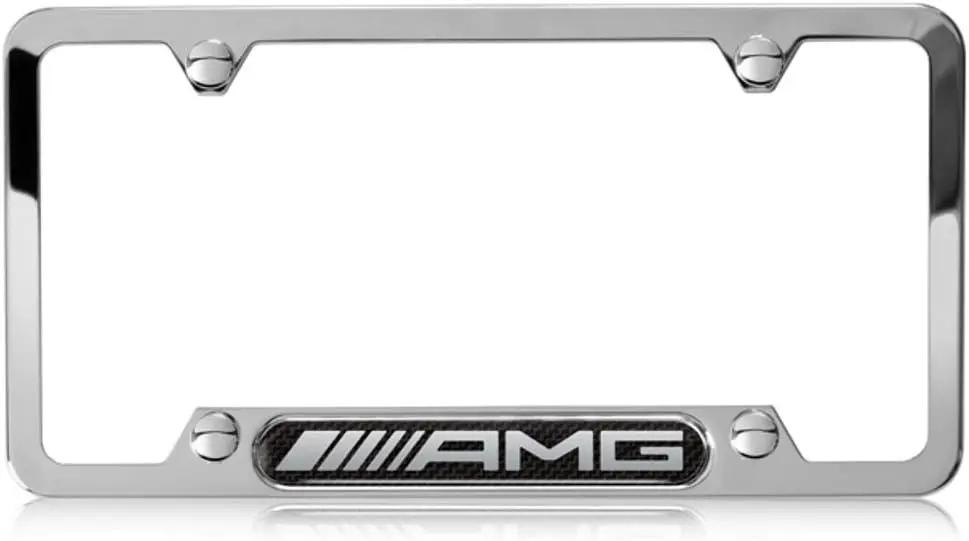 Genuine Mercedes Benz AMG Stainless Steel w/ Carbon Fiber License Plate Frame Fastpartz