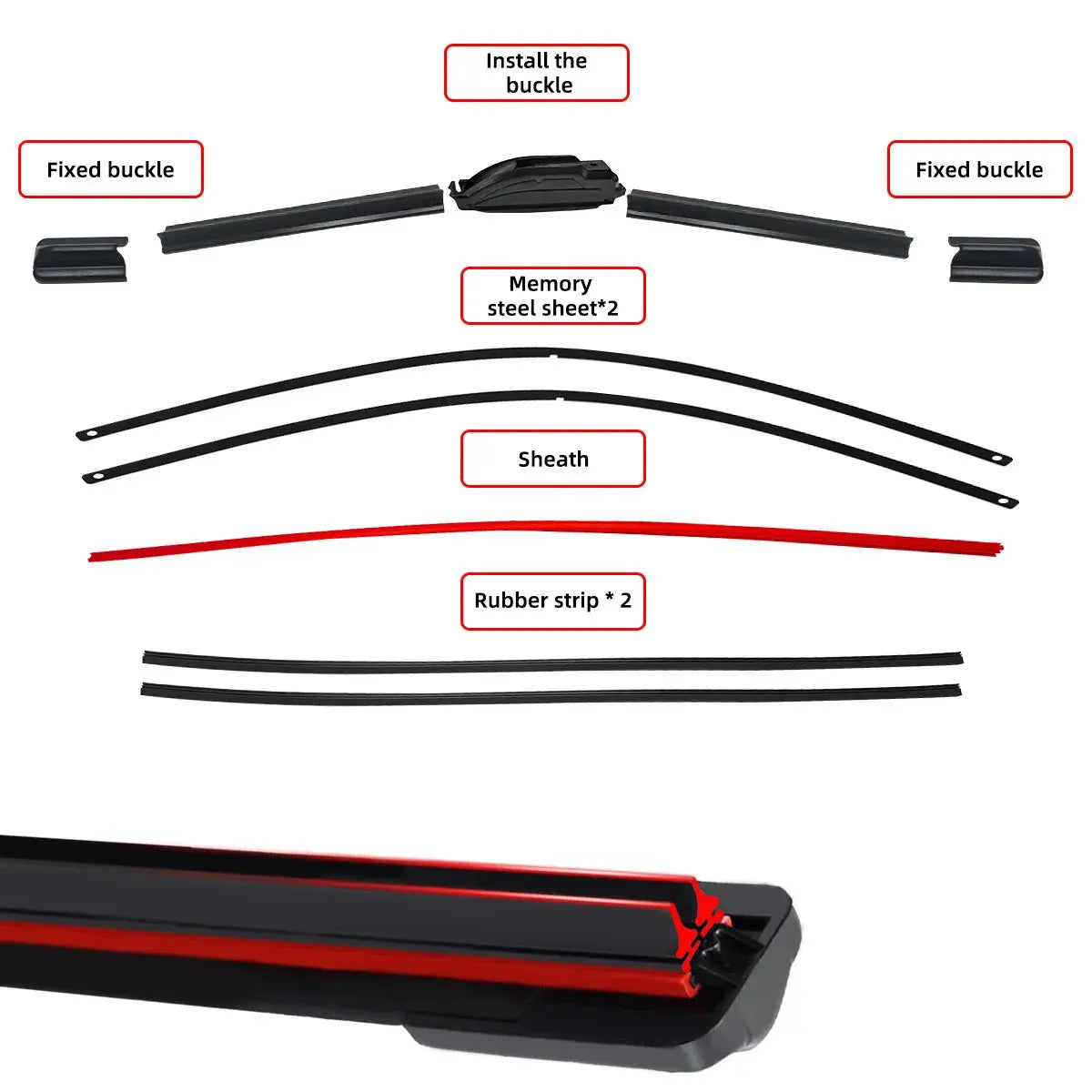 1PC Universal double rubber strip J/U-shaped wiper blade, front wiper glass cleaner wiping blade PinmoAP Official Store