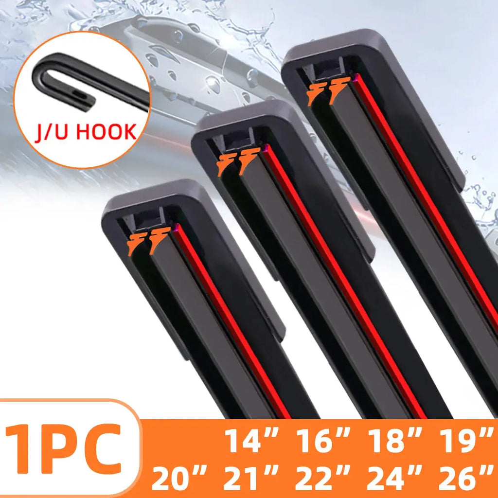1PC Universal double rubber strip J/U-shaped wiper blade, front wiper glass cleaner wiping blade PinmoAP Official Store