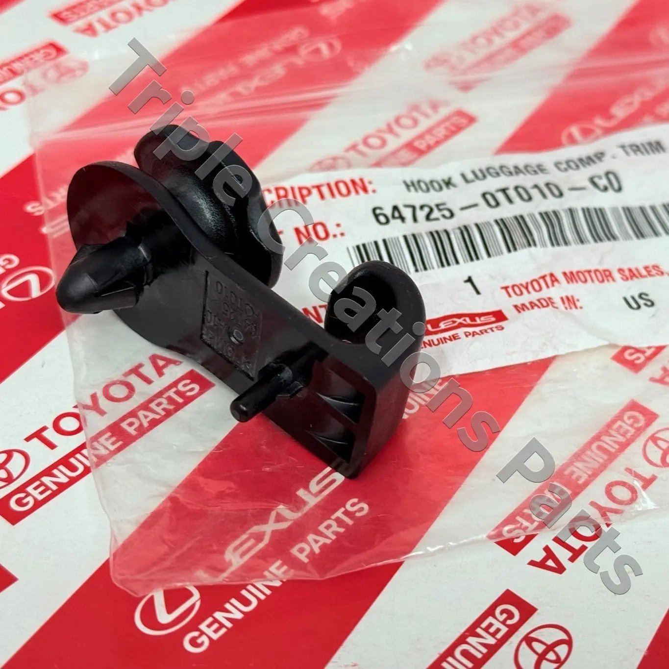 647250T010C0 Genuine Toyota Camry Avalon Black Hook Luggage 64725-0T010-C0 OEM Fastpartz