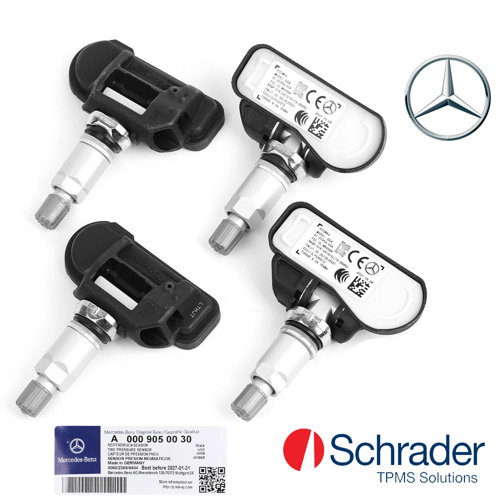 4x Mercedes TPM Sensors NEW A0009050030 - W205 W212 W222 W253 W246 W176