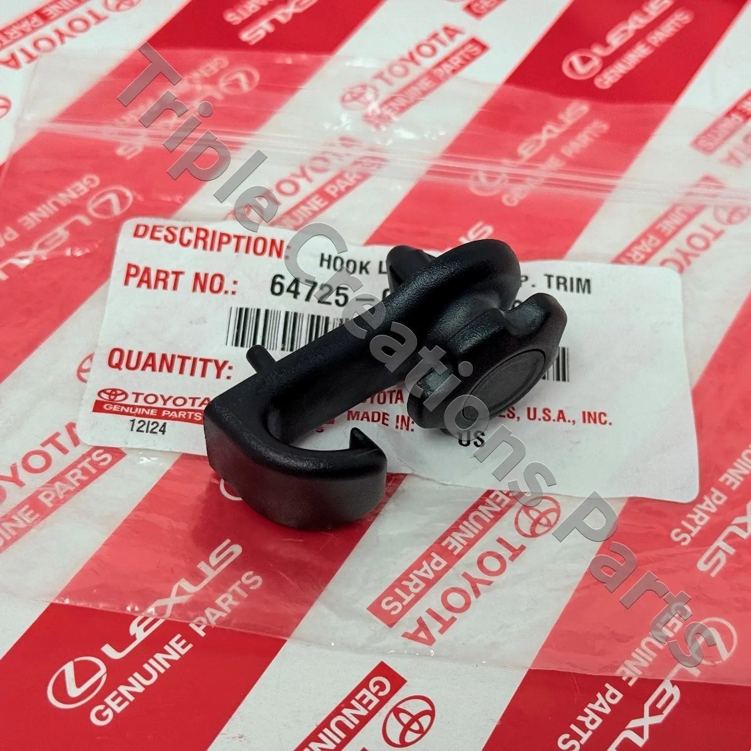647250T010C0 Genuine Toyota Camry Avalon Black Hook Luggage 64725-0T010-C0 OEM Fastpartz