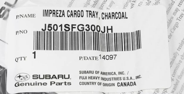 2008-2014 Subaru Impreza WRX STi Wagon Rear Cargo Tray Liner J501SFG301JH OEM Ne