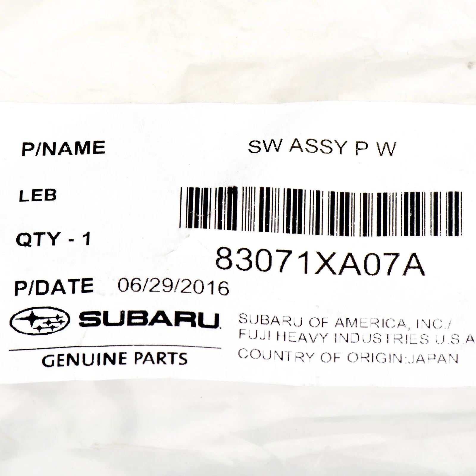 2008-2014 Subaru Tribeca Front Driver Power Window Switch NEW 83071XA07A Genuine